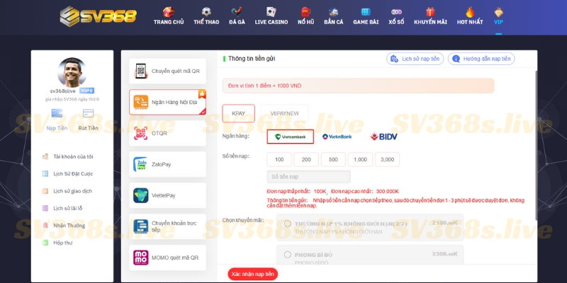 Nạp tiền SV368